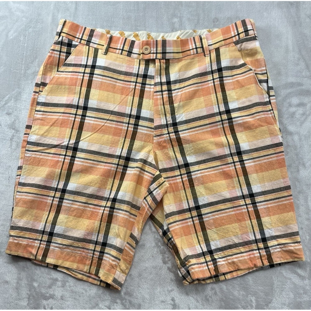 LoudMouth Golf Shorts Men 38 Orange Plaid Flat Front 10'' Inseam Breathable - Picture 16 of 16